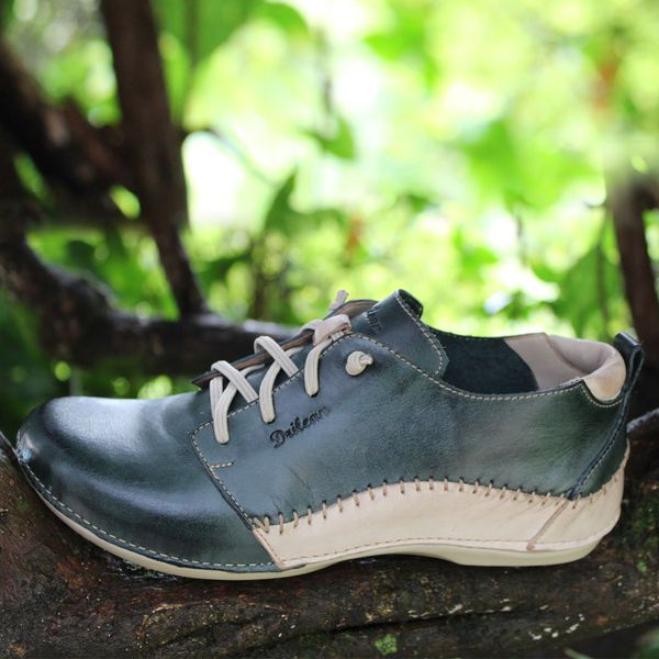 Tênis Feminino Confortável de Cano Médio em Couro - Verde/Off (BE 014)