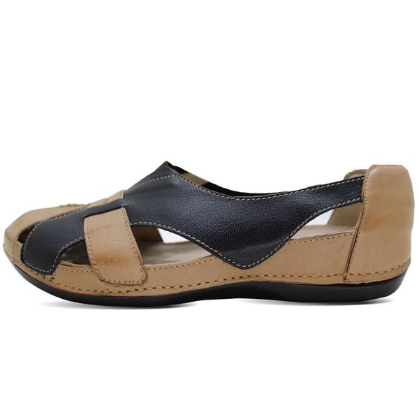 Sandália Feminina Ortopédica de Couro Legítimo e Palmilha Gel - Caramelo/Preto (BE 015)