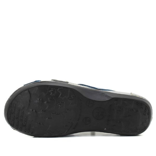 Sandália Feminina Ortopédica Couro Legítimo com Palmilha Gel - Grafite/Azul (BE 015)