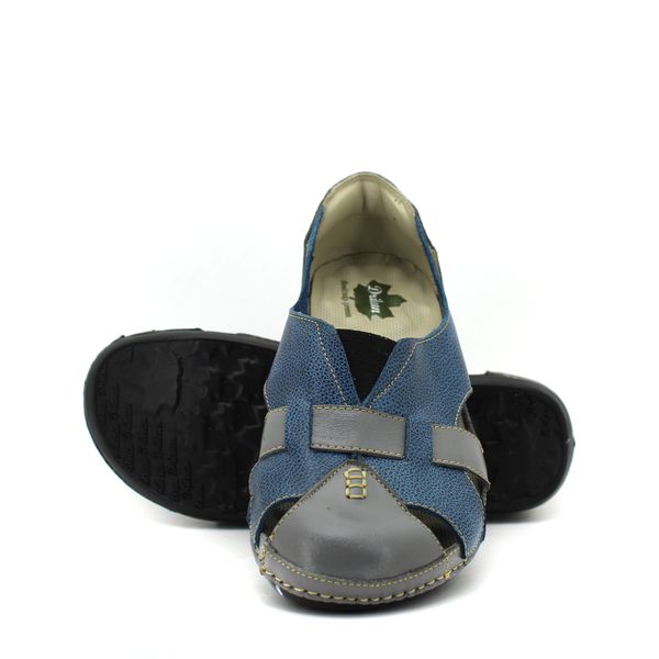 Sandália Feminina Ortopédica Couro Legítimo com Palmilha Gel - Grafite/Azul - 39 - 41 (BE015) OUTLET