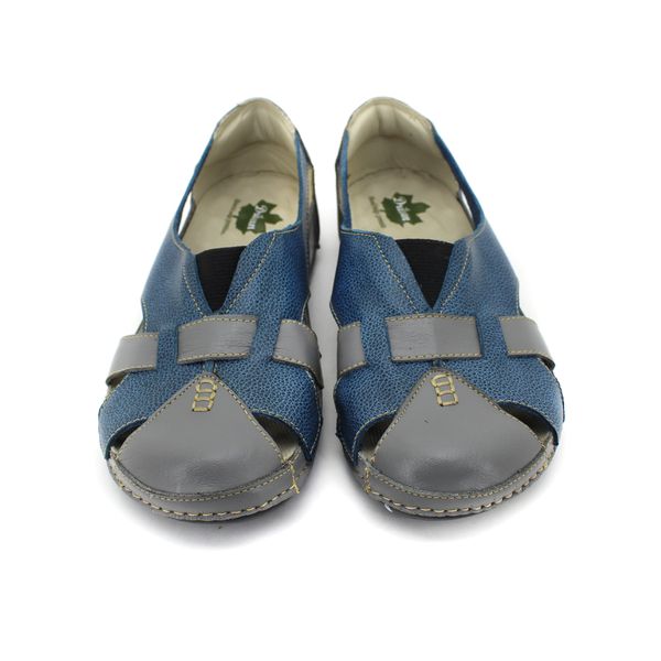 Sandália Feminina Ortopédica Couro Legítimo com Palmilha Gel - Grafite/Azul - 39 - 41 (BE015) OUTLET