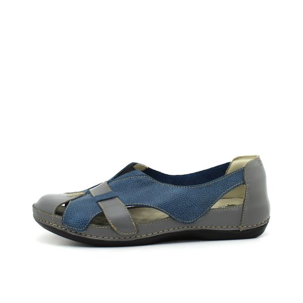 Sandália Feminina Ortopédica Couro Legítimo com Palmilha Gel - Grafite/Azul - 39 - 41 (BE015) OUTLET