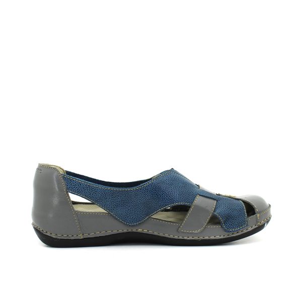 Sandália Feminina Ortopédica Couro Legítimo com Palmilha Gel - Grafite/Azul - 39 - 41 (BE015) OUTLET