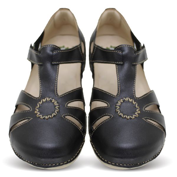 Sandália Feminina Ortopédica de Couro Legítimo e Palmilha Gel - Preto - 33 (BE016) OUTLET