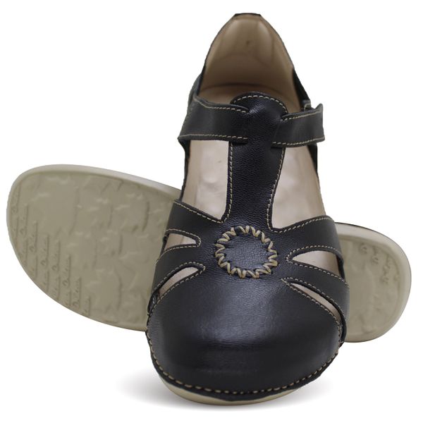 Sandália Feminina Ortopédica de Couro Legítimo e Palmilha Gel - Preto - 33 (BE016) OUTLET