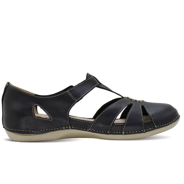Sandália Feminina Ortopédica de Couro Legítimo e Palmilha Gel - Preto - 33 (BE016) OUTLET