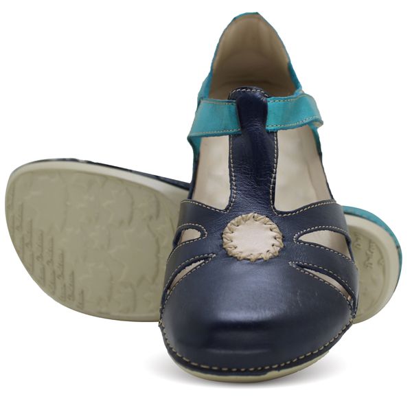 Sandália Feminina Ortopédica de Couro Legítimo e Palmilha Gel - BE 016 Azul/Piscina