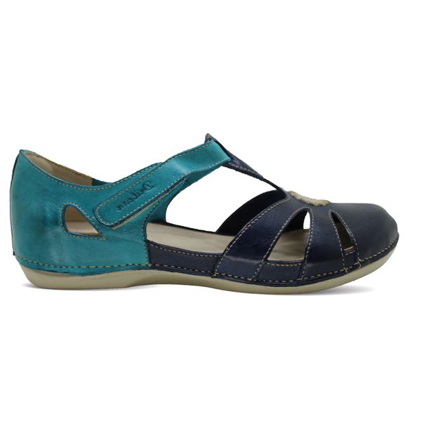 Sandália Feminina Ortopédica de Couro Legítimo e Palmilha Gel - BE 016 Azul/Piscina