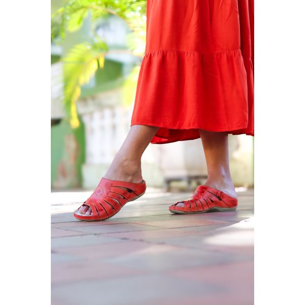 Sandália Feminina de Couro Legítimo e Palmilha em Gel - Vermelho (BE 018)