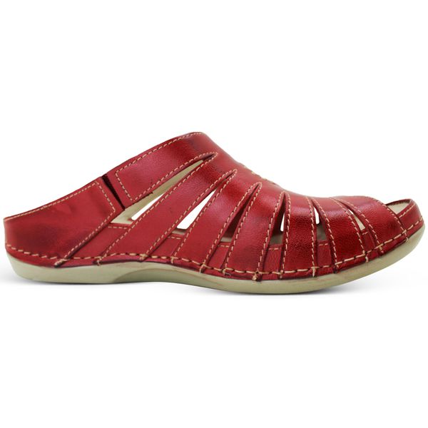Sandália Feminina de Couro Legítimo e Palmilha em Gel - Vermelho (BE 018)