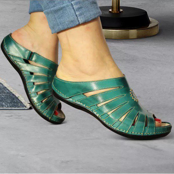 Sandália Feminina de Couro Legítimo e Palmilha em Gel - Oceano - 35 - 38 (BE018) OUTLET