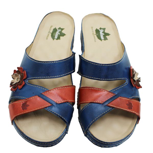 Sandália Feminina de Couro Legítimo e Palmilha Gel - Azul - Coral - 36 (BE019) OUTLET