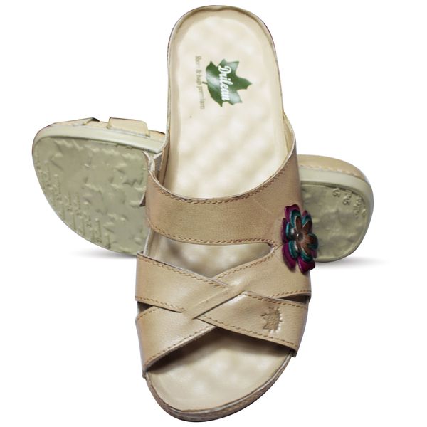 Sandália Feminina de Couro Legítimo e Palmilha Gel - Off White - 36 (BE019) OUTLET