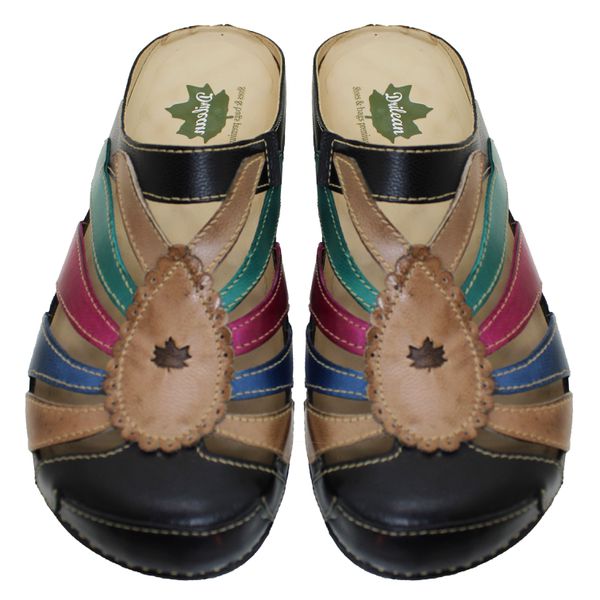 Mule Ortopédico Feminino em Couro Legitimo Palmilha Gel - Preto/Fendi (BE 020)