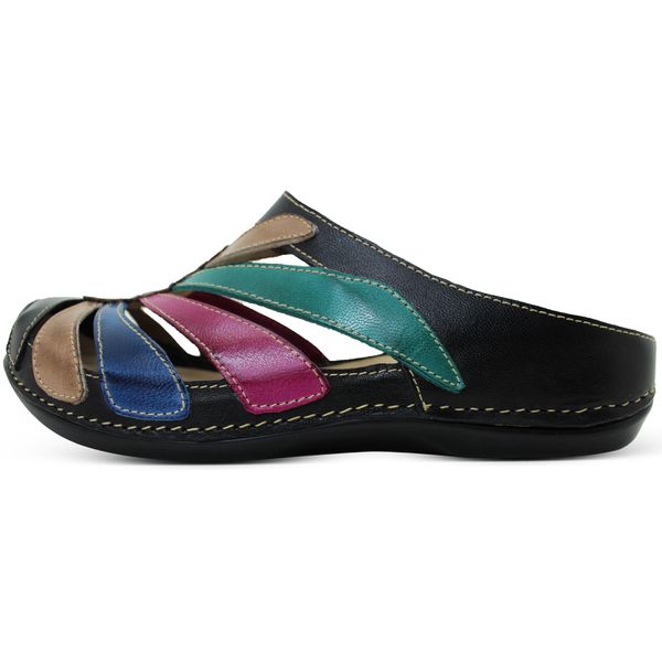Mule Ortopédico Feminino em Couro Legitimo Palmilha Gel - Preto/Fendi (BE 020)