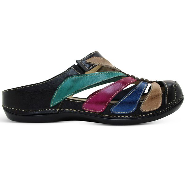Mule Ortopédico Feminino em Couro Legitimo Palmilha Gel - Preto/Fendi (BE 020)