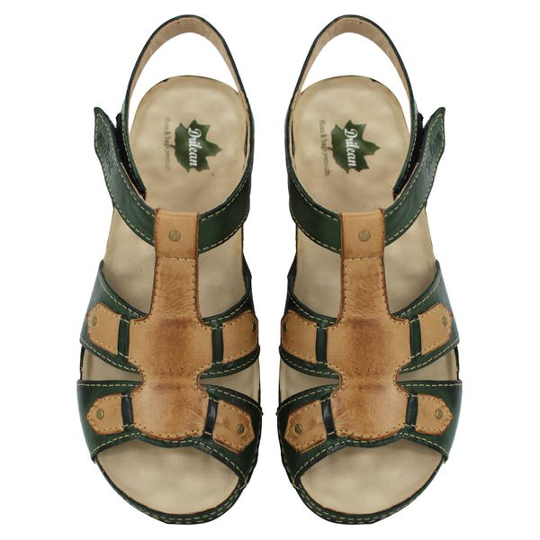 Sandália Feminina de Couro Legítimo e Palmilha Gel - Verde/Caramelo (BE 021)