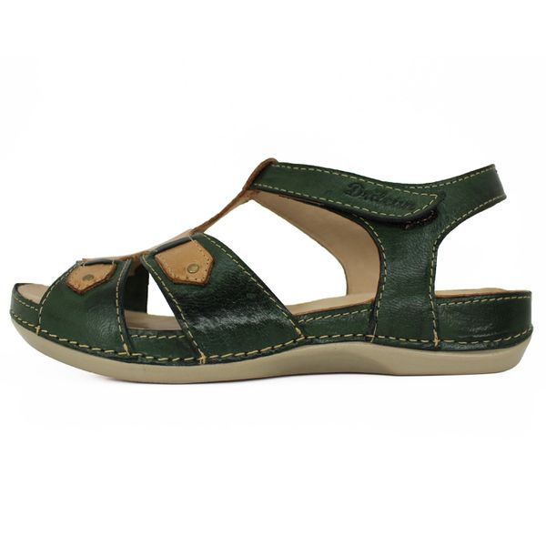 Sandália Feminina de Couro Legítimo e Palmilha Gel - Verde/Caramelo (BE 021)