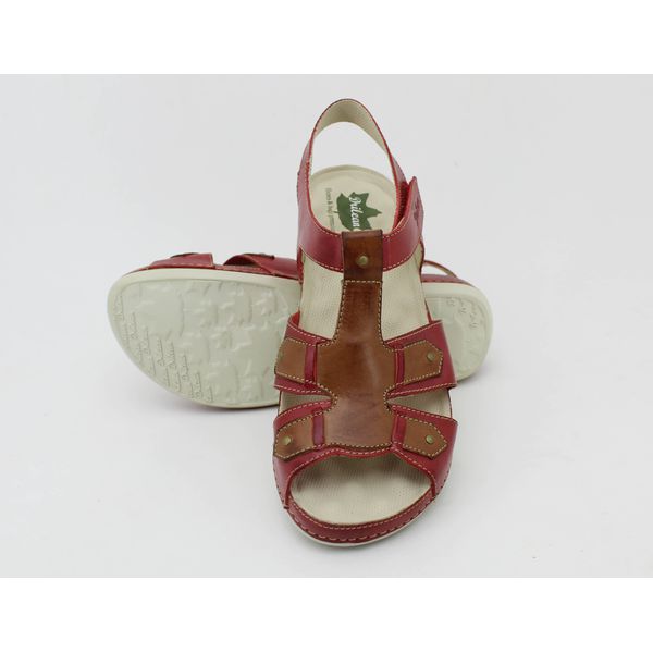 Sandália Feminina Ortopédica Couro Legítimo com Palmilha Gel - Vermelho/Caramelo - 35 (BE021) OUTLET