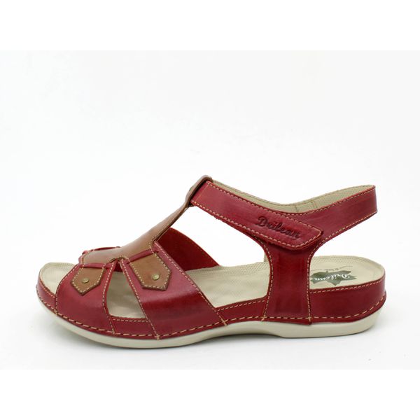 Sandália Feminina Ortopédica Couro Legítimo com Palmilha Gel - Vermelho/Caramelo - 35 (BE021) OUTLET