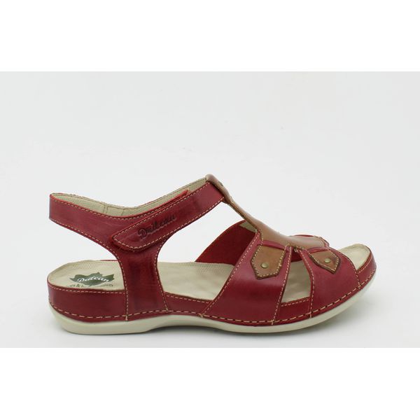 Sandália Feminina Ortopédica Couro Legítimo com Palmilha Gel - Vermelho/Caramelo - 35 (BE021) OUTLET