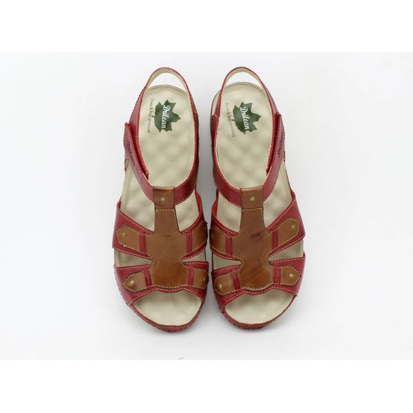 Sandália Feminina Ortopédica Couro Legítimo com Palmilha Gel - Vermelho/Caramelo - 35 (BE021) OUTLET