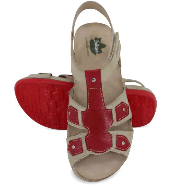 Sandália Feminina Ortopédica de Couro Legítimo e Palmilha Gel - Off/Vermelho (BE 021)