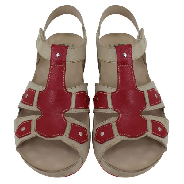 Sandália Feminina Ortopédica de Couro Legítimo e Palmilha Gel - Off/Vermelho (BE 021)