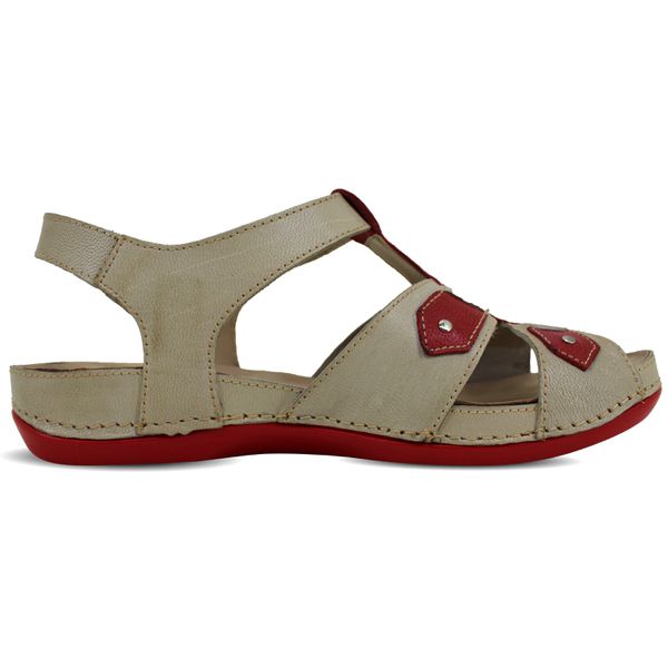 Sandália Feminina Ortopédica de Couro Legítimo e Palmilha Gel - Off/Vermelho (BE 021)
