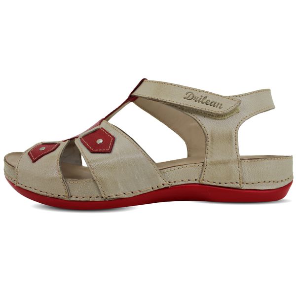 Sandália Feminina Ortopédica de Couro Legítimo e Palmilha Gel - Off/Vermelho (BE 021)