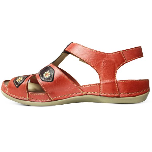 Sandália Feminina de Couro Legítimo e Palmilha em Gel - Coral/Café (BE 021)