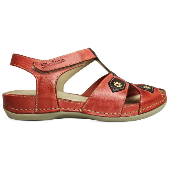 Sandália Feminina de Couro Legítimo e Palmilha em Gel - Coral/Café (BE 021)