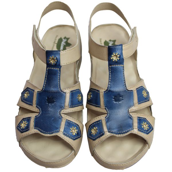 Sandália Feminina de Couro Legítimo e Palmilha Gel - Off/Azul (BE 021) 36 OUTLET