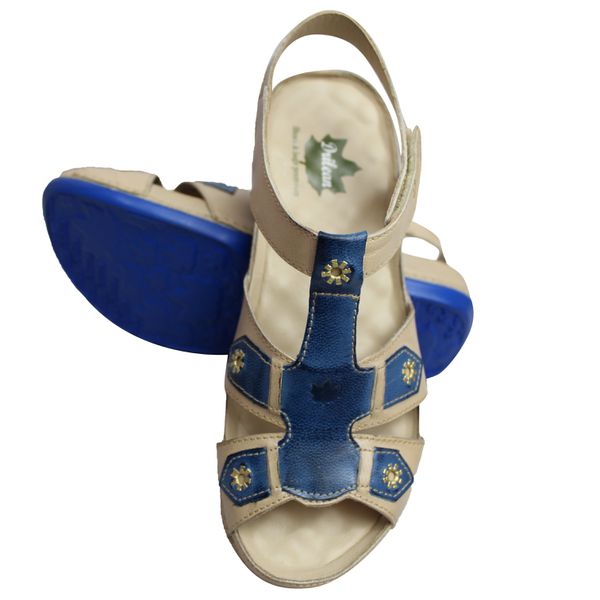 Sandália Feminina de Couro Legítimo e Palmilha Gel - Off/Azul (BE 021) 36 OUTLET