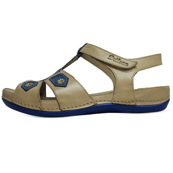 Sandália Feminina de Couro Legítimo e Palmilha Gel - Off/Azul (BE 021) 36 OUTLET