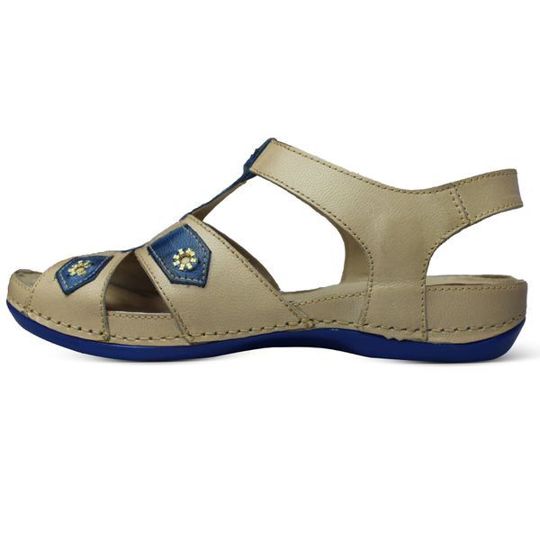 Sandália Feminina de Couro Legítimo e Palmilha Gel - Off/Azul (BE 021) 36 OUTLET
