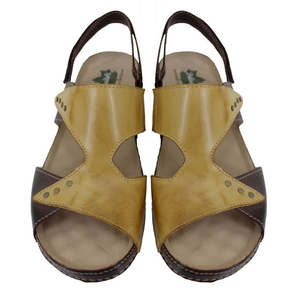 Sandália Feminina de Couro Legítimo e Palmilha Gel - Café/Amarelo (BE 022)