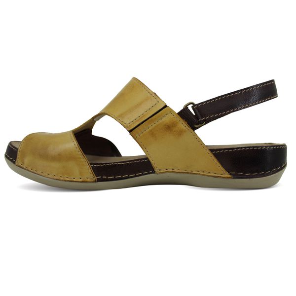 Sandália Feminina de Couro Legítimo e Palmilha Gel - Café/Amarelo (BE 022)