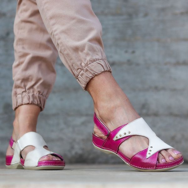 Sandália Feminina de Couro Legítimo e Palmilha em Gel- Violeta/Off White (BE 022)