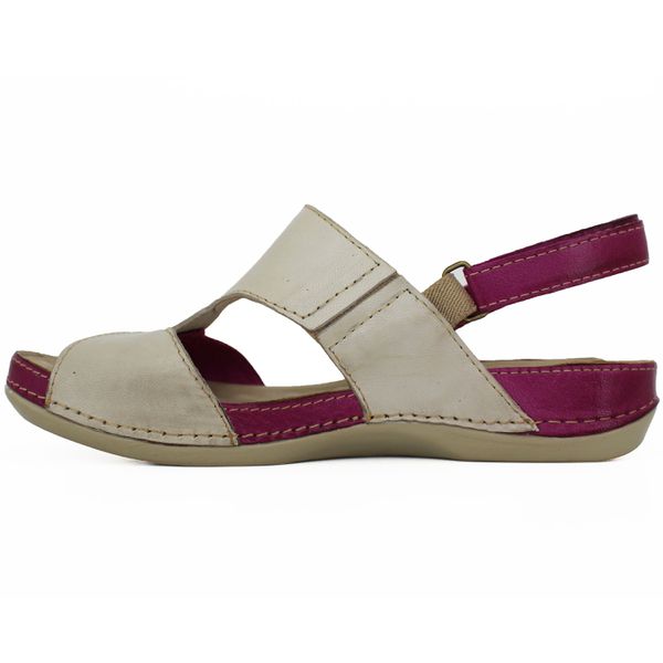 Sandália Feminina de Couro Legítimo e Palmilha em Gel- Violeta/Off White (BE 022)