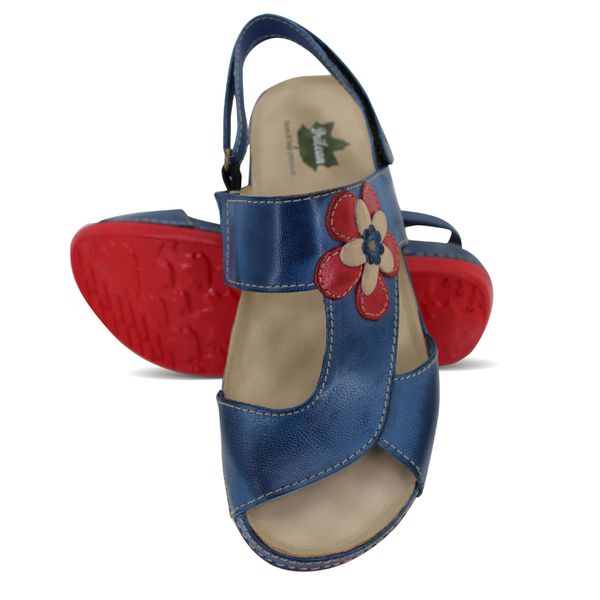 Sandália Feminina Ortopédica de Couro Legítimo e Palmilha Gel - Azul (BE 023)