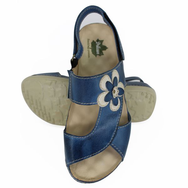 Sandália Feminina de Couro Legítimo e Palmilha Gel - Azul/Off (BE 023)