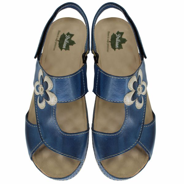 Sandália Feminina de Couro Legítimo e Palmilha Gel - Azul/Off (BE 023)
