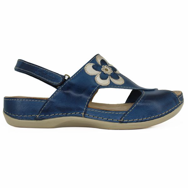 Sandália Feminina de Couro Legítimo e Palmilha Gel - Azul/Off (BE 023)