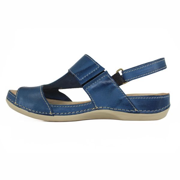 Sandália Feminina de Couro Legítimo e Palmilha Gel - Azul/Off (BE 023)