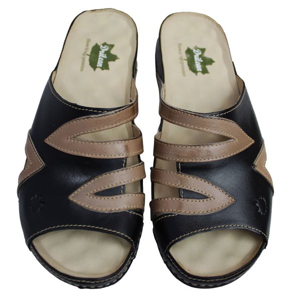 Sandália Feminina de Couro Legítimo e Palmilha Gel - Preto/Fendi (BE 024)