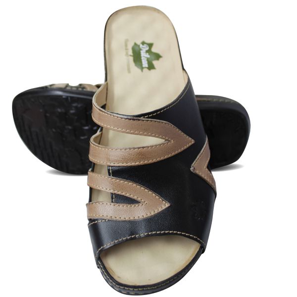 Sandália Feminina de Couro Legítimo e Palmilha Gel - Preto/Fendi (BE 024)