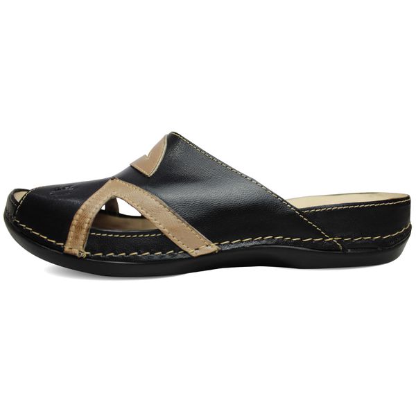 Sandália Feminina de Couro Legítimo e Palmilha Gel - Preto/Fendi (BE 024)