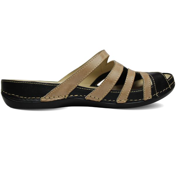 Sandália Feminina de Couro Legítimo e Palmilha Gel - Preto/Fendi (BE 024)