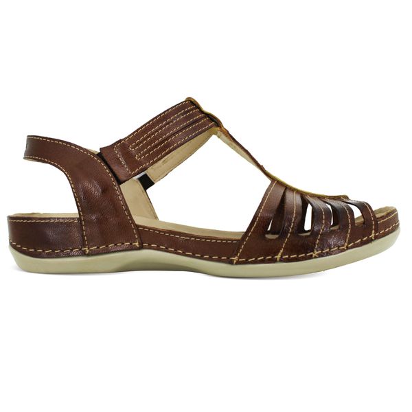 Sandália Feminina Anatomica de Couro Legítimo e Palmilha Gel - Castanho/Amarelo (BE 025)